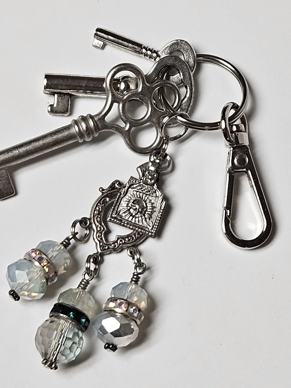 Silver-Tone Crystal Dangle Keychain Charm - Opalescent Blue